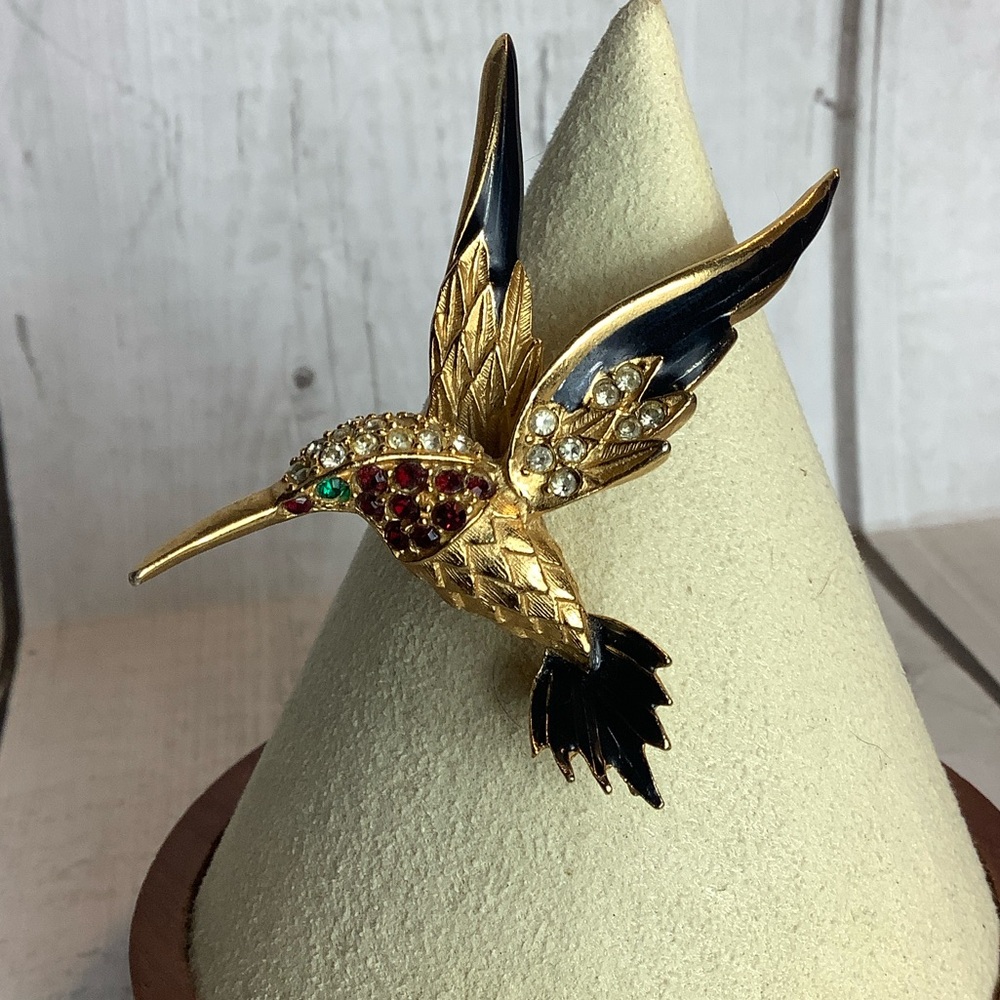 Vintage Sphinx  Gold and Black Hummingbird Brooch